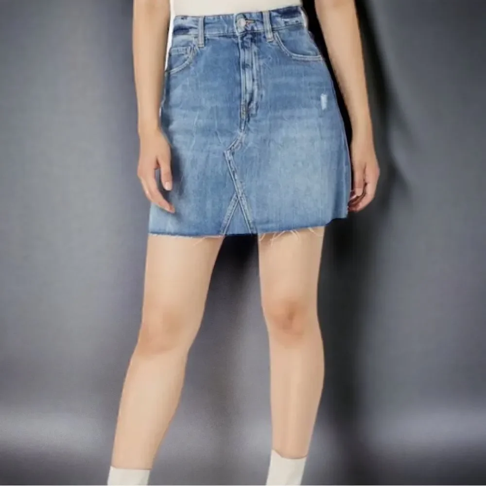 Guess Womens Y2K Blue Distressed Indie Sleeze Zippered Frayed Cut Off Mini